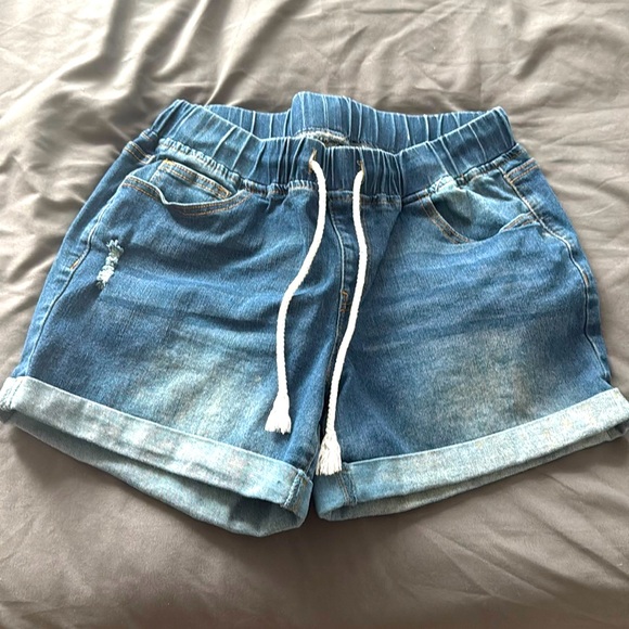 Pants - ⭐222. Elastic Waist High Waisted Denim Shorts